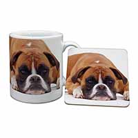 Red and White Boxer Dog Mug and Coaster Set