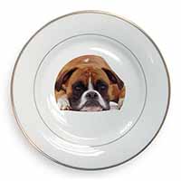 Red and White Boxer Dog Gold Rim Plate Printed Full Colour in Gift Box