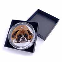 Red and White Boxer Dog Glass Paperweight in Gift Box
