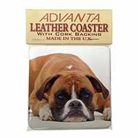 Red and White Boxer Dog Single Leather Photo Coaster