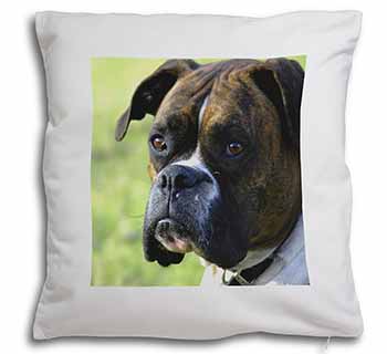 Brindle and White Boxer Dog Soft White Velvet Feel Scatter Cushion