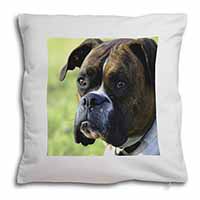 Brindle and White Boxer Dog Soft White Velvet Feel Scatter Cushion