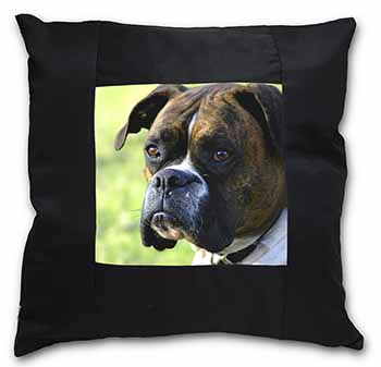 Brindle and White Boxer Dog Black Satin Feel Scatter Cushion