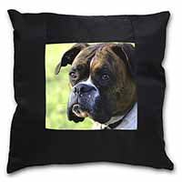 Brindle and White Boxer Dog Black Satin Feel Scatter Cushion