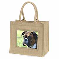 Brindle and White Boxer Dog Natural/Beige Jute Large Shopping Bag