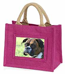 Brindle and White Boxer Dog Little Girls Small Pink Jute Shopping Bag