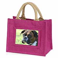 Brindle and White Boxer Dog Little Girls Small Pink Jute Shopping Bag