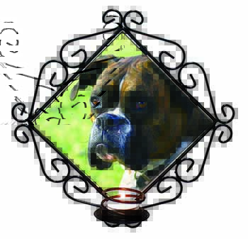 Brindle and White Boxer Dog Wrought Iron Wall Art Candle Holder