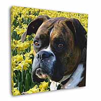 Boxer Dog with Daffodils Square Canvas 12"x12" Wall Art Picture Print