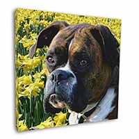 Boxer Dog with Daffodils Square Canvas 12"x12" Wall Art Picture Print