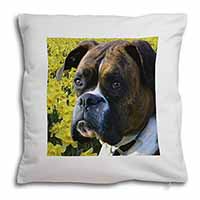 Boxer Dog with Daffodils Soft White Velvet Feel Scatter Cushion