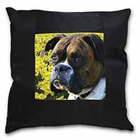 Boxer Dog with Daffodils Black Satin Feel Scatter Cushion