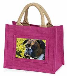 Boxer Dog with Daffodils Little Girls Small Pink Jute Shopping Bag