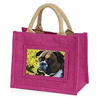 Boxer Dog with Daffodils Little Girls Small Pink Jute Shopping Bag