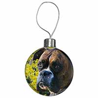 Boxer Dog with Daffodils Christmas Bauble