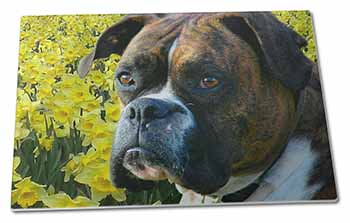 Large Glass Cutting Chopping Board Boxer Dog with Daffodils