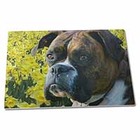 Large Glass Cutting Chopping Board Boxer Dog with Daffodils