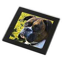 Boxer Dog with Daffodils Black Rim High Quality Glass Coaster