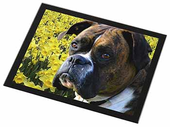 Boxer Dog with Daffodils Black Rim High Quality Glass Placemat