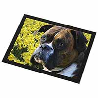 Boxer Dog with Daffodils Black Rim High Quality Glass Placemat