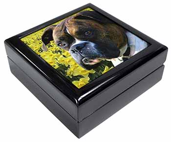 Boxer Dog with Daffodils Keepsake/Jewellery Box
