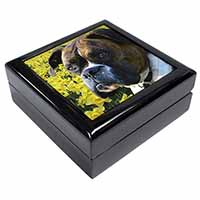Boxer Dog with Daffodils Keepsake/Jewellery Box