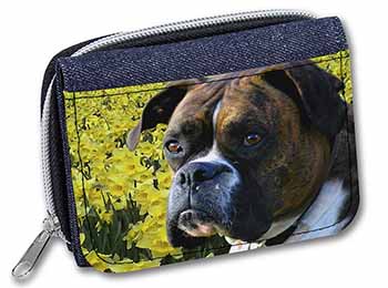 Boxer Dog with Daffodils Unisex Denim Purse Wallet