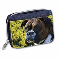 Boxer Dog with Daffodils Unisex Denim Purse Wallet
