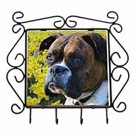 Boxer Dog with Daffodils Wrought Iron Key Holder Hooks