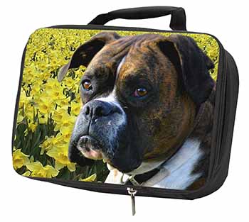 Boxer Dog with Daffodils Black Insulated School Lunch Box/Picnic Bag
