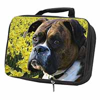 Boxer Dog with Daffodils Black Insulated School Lunch Box/Picnic Bag