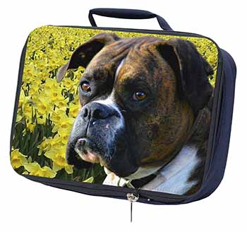 Boxer Dog with Daffodils Navy Insulated School Lunch Box/Picnic Bag