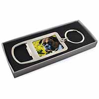 Boxer Dog with Daffodils Chrome Metal Bottle Opener Keyring in Box