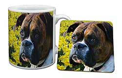 Boxer Dog with Daffodils Mug and Coaster Set