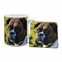 Boxer Dog with Daffodils Mug and Coaster Set