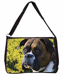 Boxer Dog with Daffodils Large Black Laptop Shoulder Bag School/College