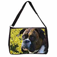 Boxer Dog with Daffodils Large Black Laptop Shoulder Bag School/College