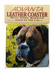 Boxer Dog with Daffodils Single Leather Photo Coaster