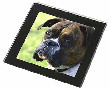 Brindle and White Boxer Dog Black Rim High Quality Glass Coaster