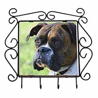 Brindle and White Boxer Dog Wrought Iron Key Holder Hooks