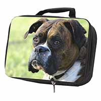 Brindle and White Boxer Dog Black Insulated School Lunch Box/Picnic Bag