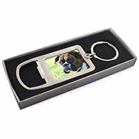 Brindle and White Boxer Dog Chrome Metal Bottle Opener Keyring in Box