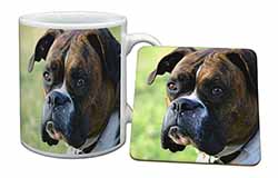 Brindle and White Boxer Dog Mug and Coaster Set