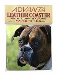 Brindle and White Boxer Dog Single Leather Photo Coaster
