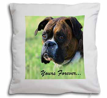 Brindle and White Boxer Dog "Yours Forever..." Soft White Velvet Feel Scatter Cu