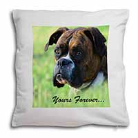 Brindle and White Boxer Dog "Yours Forever..." Soft White Velvet Feel Scatter Cu