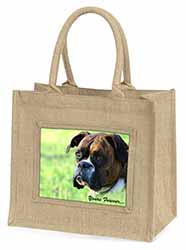 Brindle and White Boxer Dog "Yours Forever..." Natural/Beige Jute Large Shopping