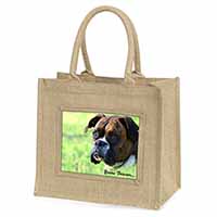 Brindle and White Boxer Dog "Yours Forever..." Natural/Beige Jute Large Shopping