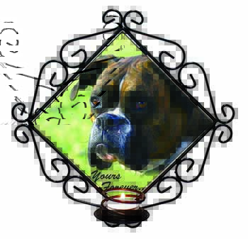Brindle and White Boxer Dog "Yours Forever..." Wrought Iron Wall Art Candle Hold