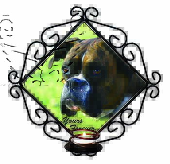 Brindle and White Boxer Dog "Yours Forever..." Wrought Iron Wall Art Candle Hold